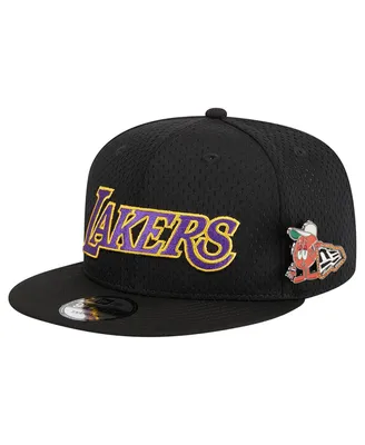Men's New Era Black Los Angeles Lakers Post-Up Pin Mesh 9FIFTY Snapback Hat