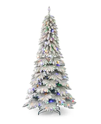 Seasonal Snow Kissed Pine 7.5' Pre-Lit Flocked Pvc Full Tree with Metal Stand, 1117 Tips, 480 Led Lights