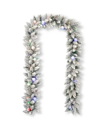 Seasonal Snow Kissed Pine 9' Pre-Lit Flocked Pvc Tips Garland with 180 Tips, 50 Led Lights with Battery Operated