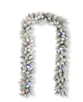 Seasonal Snow Kissed Pine 9' Pre-Lit Flocked Pvc Tips Garland with 180 Tips, 50 Led Lights with Battery Operated