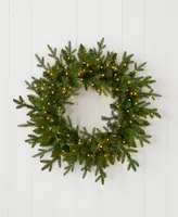 Seasonal Dandan Pine 24" Pre-Lit Pe Mixed Pvc Wreath with 375 Tips, 150 Warm Led Lights