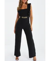 Quiz Women's Scuba Crepe Chain Front Frill Jumpsuit