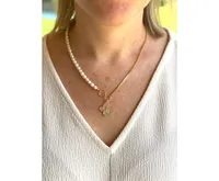 Rivka Friedman Pearl and Chain Necklace with Butterfly Cubic Zirconia Charm