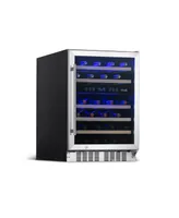 Newair 24" Built-in 46 Bottle Dual Zone Compressor Wine Fridge, Quiet Operation with Beech Wood Shelves and Recessed Kickplate