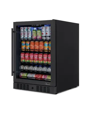 Newair 24" Beverage Refrigerator Cooler, 177 Can Black Stainless Steel with Triple-Layer Tempered Glass Door, Built