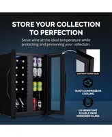 Newair Shadow Series Wine Cooler Refrigerator 12 Bottle & 39 Can Dual Temperature Zones, Freestanding Mirrored Wine and Beverage Fridge with Double