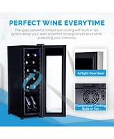 Newair 12 Bottle Wine Cooler Refrigerator, Freestanding Wine Fridge with Stainless Steel & Double-Layer Tempered Glass Door, Quiet Compressor Cooling