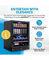 Newair 24" Wine and Beverage Refrigerator – 24 Bottles & 100 Cans, Dual Temperature Zone, Black Stainless Steel & Double-Layer Tempered Glass D