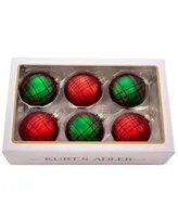 Kurt Adler 80 mm Plaid Glitter Balls, 6 Piece Set