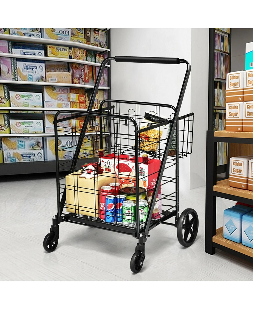 Heavy Duty Folding Utility Shopping Double Cart