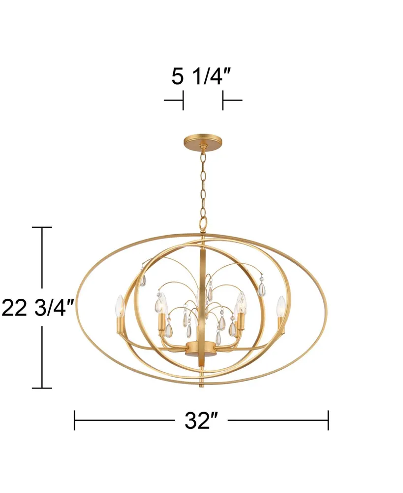 Possini Euro Design Tiller Gold Leaf Pendant Chandelier Lighting 32" Wide Modern Clear Crystal Accents 8