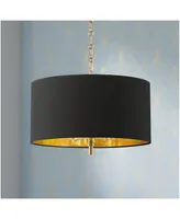 Possini Euro Design Warm Gold Pendant Chandelier Lighting 20" Wide Modern Black Fabric Drum Shade 4