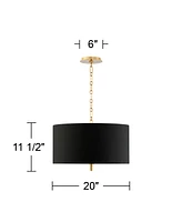 Possini Euro Design Warm Gold Pendant Chandelier Lighting 20" Wide Modern Black Fabric Drum Shade 4-Light Fixture for Dining Room Living House Foyer K