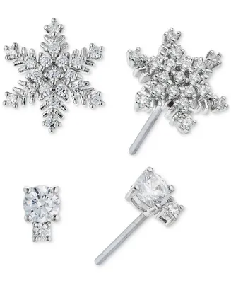 Eliot Danori Silver-Tone Crystal Snowflake &Stud Earrings Set