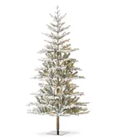 Glitzhome 8' Deluxe Pre-Lit Flocked Fir Artificial Christmas Tree with 450 Warm White Lights, Three Function