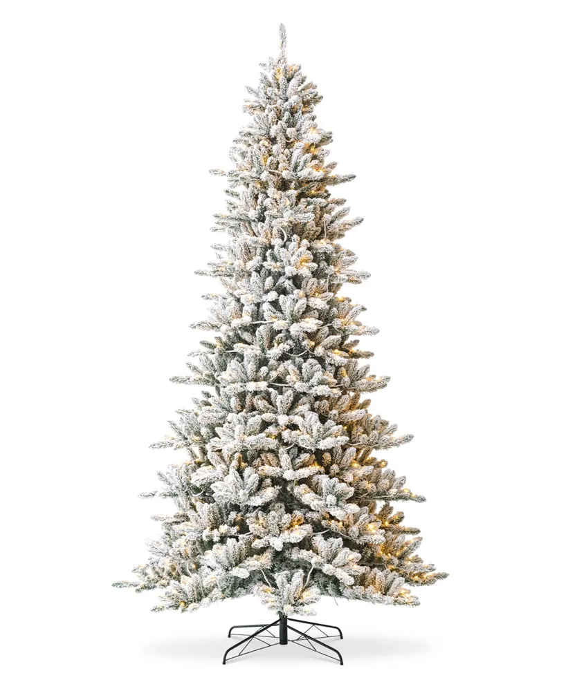 Glitzhome 10' Pre-Lit Flocked Fir Artificial Christmas Tree with 750 Warm White Lights