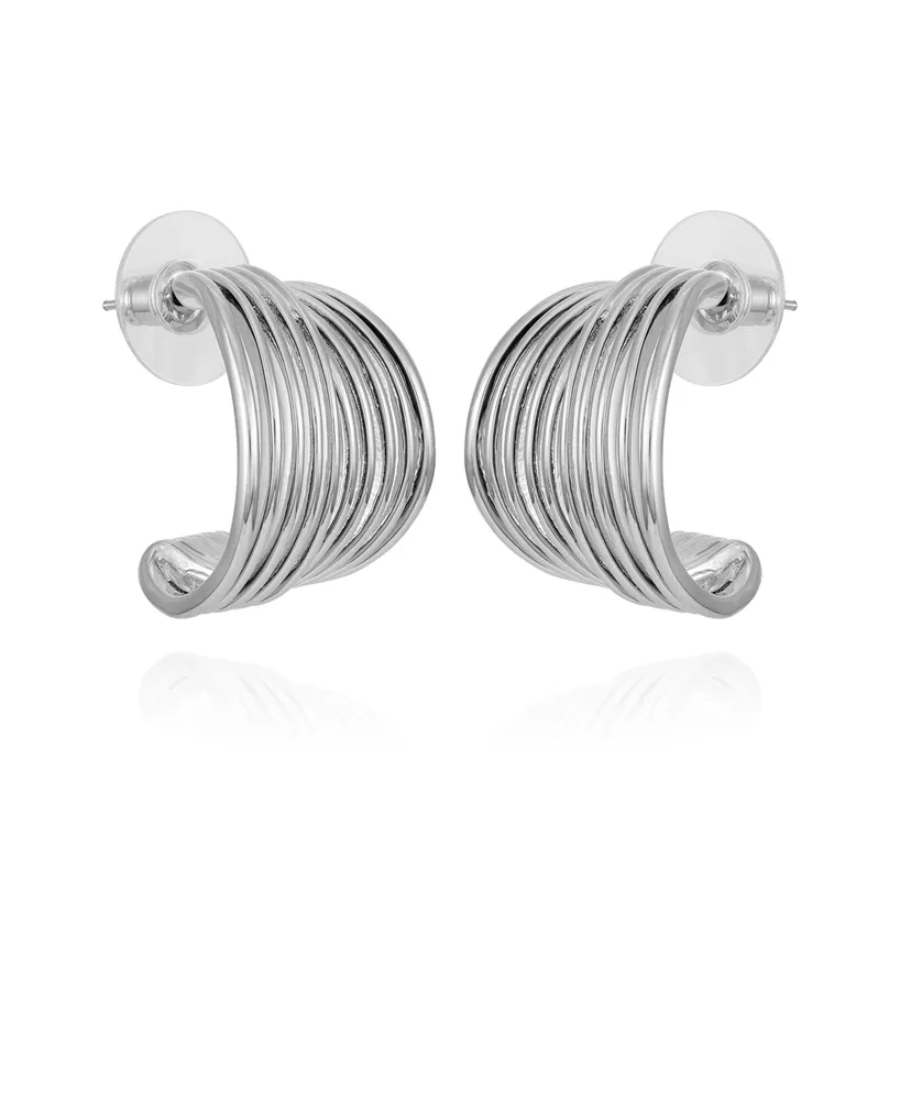 T Tahari Silver-Tone Open C Hoop Earrings