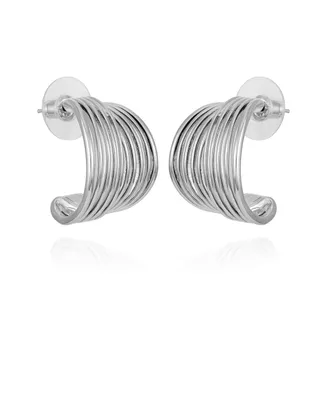 T Tahari Silver-Tone Open C Hoop Earrings