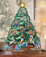 Designocracy Coastal Themed Wooden Christmas Tree with Ornaments Set of 13 G. DeBrekht