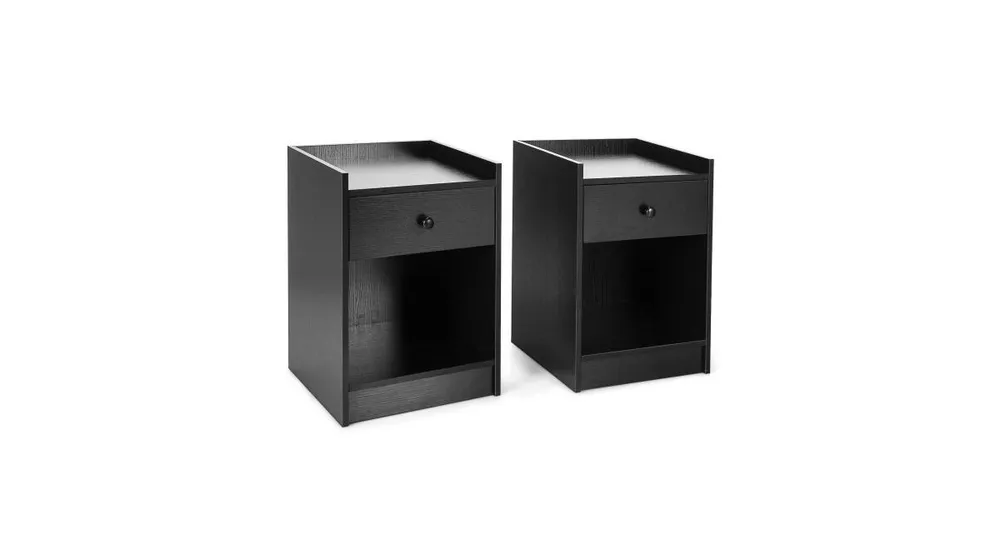 Slickblue Set of 2 Nightstand with Drawer Cabinet End Side Table Raised Top