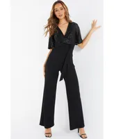 Quiz Women's Sequin Wrap Palazzo Jumpsuit