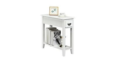 2 Tier End Bedside Sofa Side Table Narrow Nightstand-White