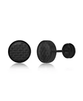 Mens Stainless Steel 10mm Carbon Fiber Stud Earrings