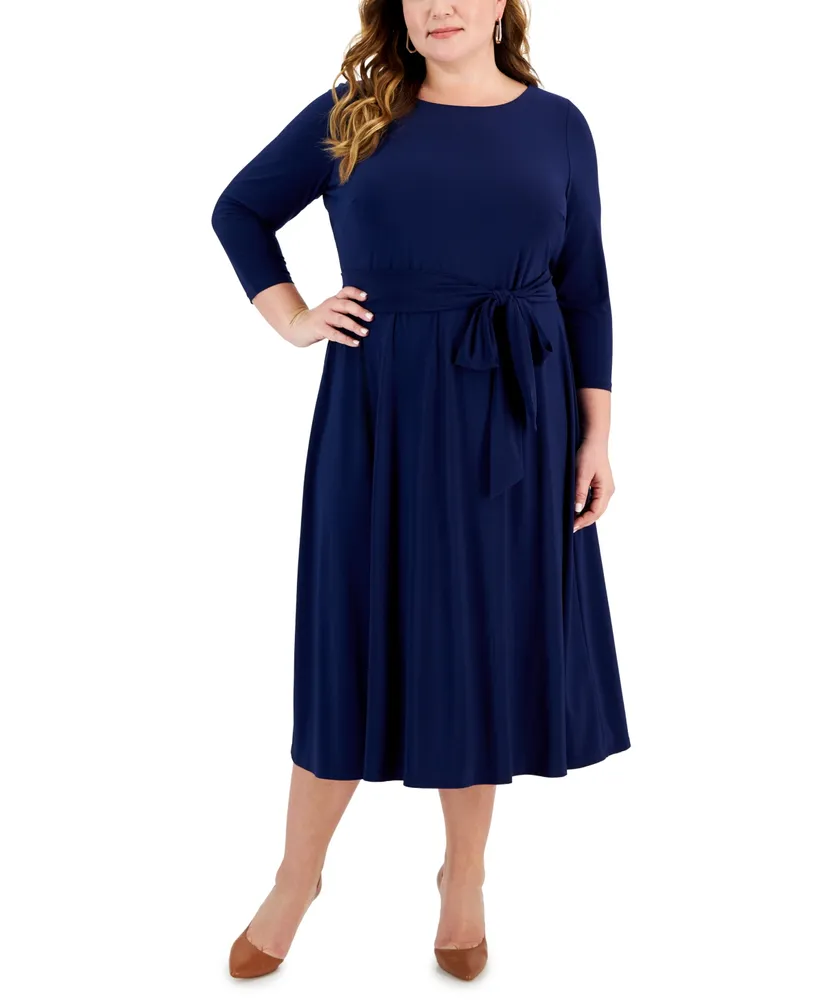 Kasper Petite Belted 3/4-Sleeve Knit Midi Dress