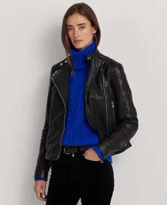 Lauren Ralph Lauren Women's Tumbled Leather Moto Jacket