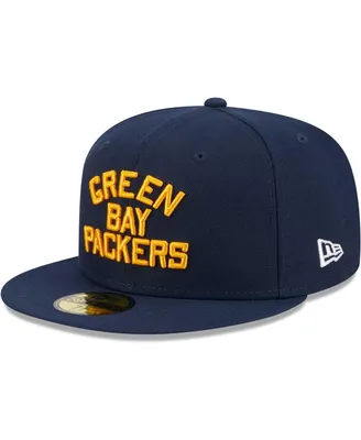 Men's New Era Navy Green Bay Packers Throwback Main 59FIFTY Fitted Hat