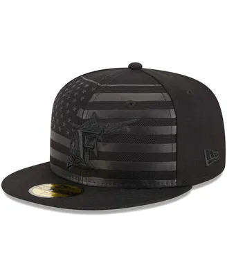Men's New Era Black Florida Marlins Cooperstown Collection Tonal Flag 59FIFTY Fitted Hat