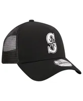 Men's New Era Black Seattle Mariners A-Frame 9FORTY Trucker Adjustable Hat