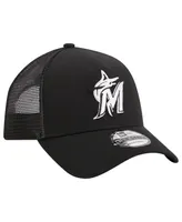 Men's New Era Black Miami Marlins A-Frame 9FORTY Trucker Adjustable Hat