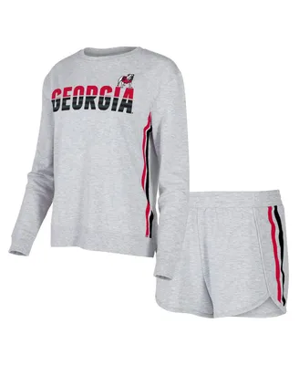 Women's Concepts Sport Gray Georgia Bulldogs Cedar Tri-Blend Long Sleeve T-shirt and Shorts Sleep Set