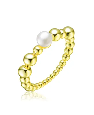 Genevive Sterling Silver 14K Gold Plated and 4.5MM Fresh Water Pearl Ring