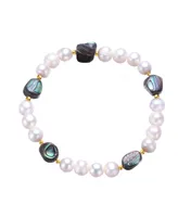 Genevive Sterling Silver White Gold Plated and Freshwater Pearl Abalone Bracelet