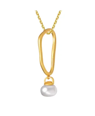 Genevive Beautiful Sterling Silver 14K Gold Plated 9-10MMGenuine Freshwater Button Pearl Pendant Necklace