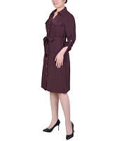 Ny Collection Women's Long Roll Tab Sleeve Shirtdress