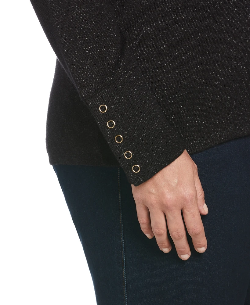 Ella Rafaella Plus Mock Neck Snap Cuff Long Sleeve Top
