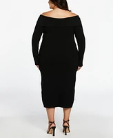 Ella Rafaella Plus Size Off-The-Shoulder Long Sleeve Sweater Dress