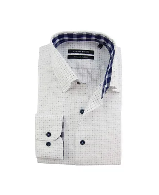 Hammer Made - Men's Cotton White Check Dress Shirt with Hidden Button Down Collar