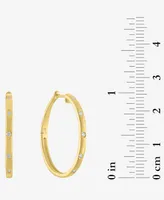 Diamond Studded Skinny Small Hoop Earrings (1/10 ct. t.w.) in 14k Gold-Plated Sterling Silver, 1" - Gold