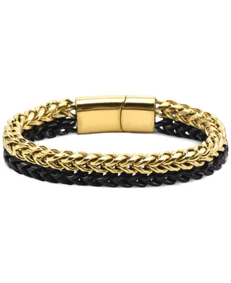 Men's Two-Tone Double Strand Chain Bracelet in Black & Gold-Tone Ion-Plated Stainless Steel - Two