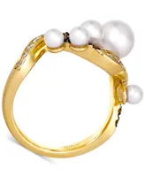 Le Vian Vanilla Pearls (3-7mm) & Diamond (1/3 ct. t.w.) Swoop Ring in 14k Gold