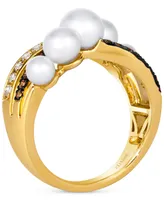 Le Vian Vanilla Pearls (4-7mm) & Diamond (3/8 ct. t.w.) Crossover Statement Ring in 14k Gold