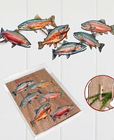 Designocracy Holiday Wooden Clip-On Ornaments Wild Salmon Tales Set of 6 G. DeBrekht