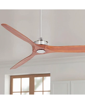 52" Windspun Dc Modern 3 Blade Indoor Ceiling Fan with Remote Control Brushed Nickel Walnut Solid Carved Wood for Living Kitchen House Bedroom Family