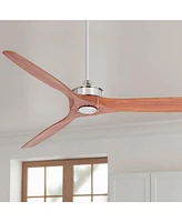 Casa Vieja 52" Windspun Dc Modern 3 Blade Indoor Ceiling Fan with Remote Control Brushed Nickel Walnut Solid Carved Wood for Living Kitchen House Bedr