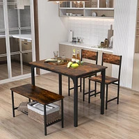 Costway 4pcs Dining Table Set Rustic Desk 2 Chairs & Bench with Storage Rack