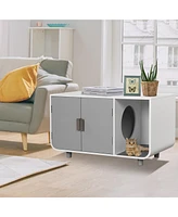 Costway Cat Litter Box Enclosure Furniture Hidden Cat Washroom with Rubber Wood Legs